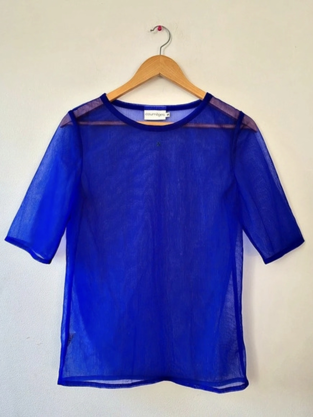 Courreges Mesh T-Shirt Blue Sheer Short Sleeve Top XL